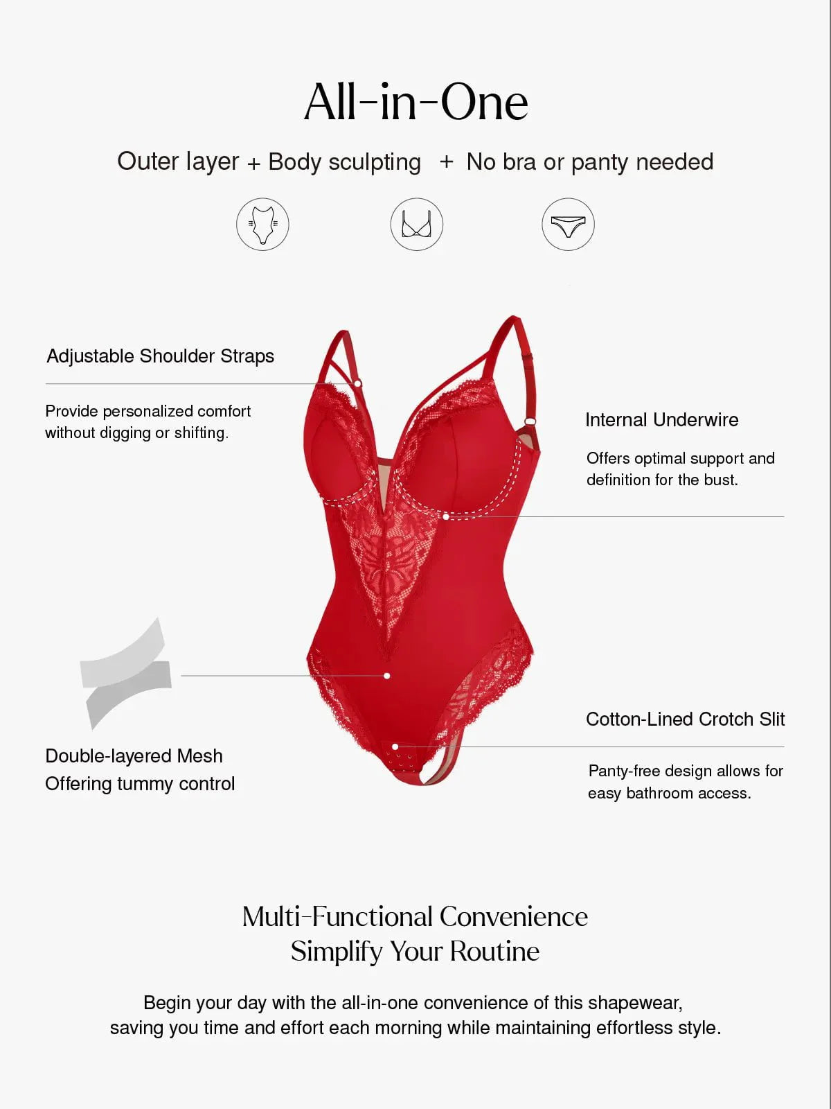 Shapewear Strappy Tummy Control Lace Inset Bodysuit - LivingCurves Sexy Tops Body Shaper Chili Red / XS