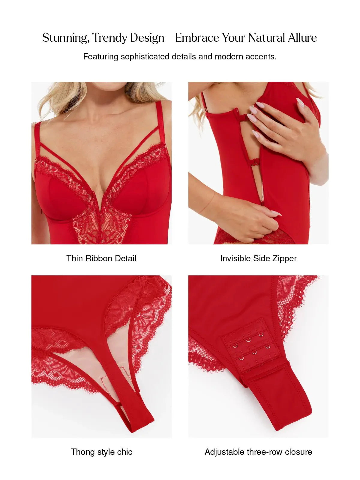 Shapewear Strappy Tummy Control Lace Inset Bodysuit - LivingCurves Sexy Tops Body Shaper Chili Red / XS