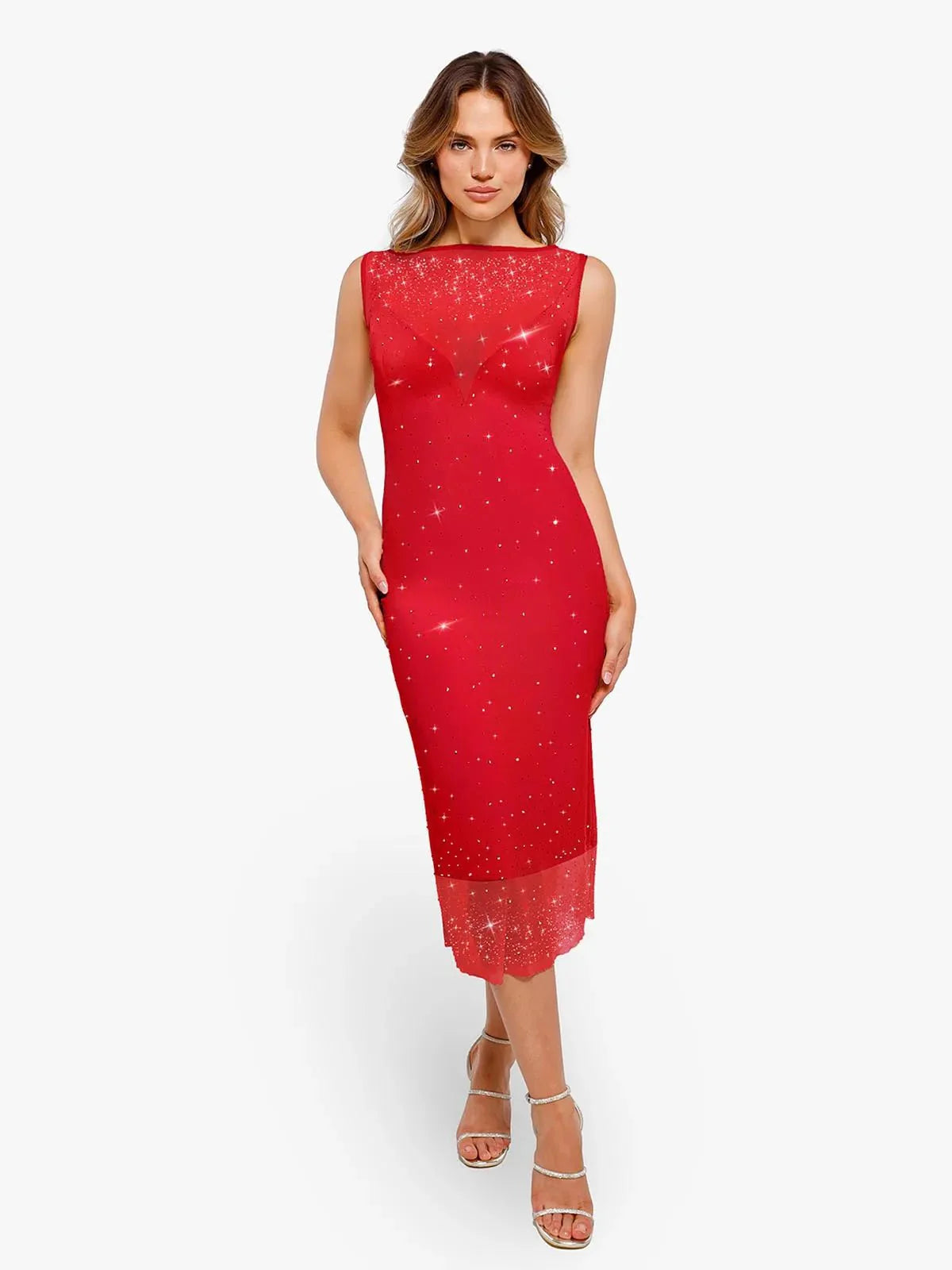 CYRA – Crystal Mesh Shaping Dress - LivingCurves Diamonds Bodycon Party Cocktail Evening Gown Wit / S