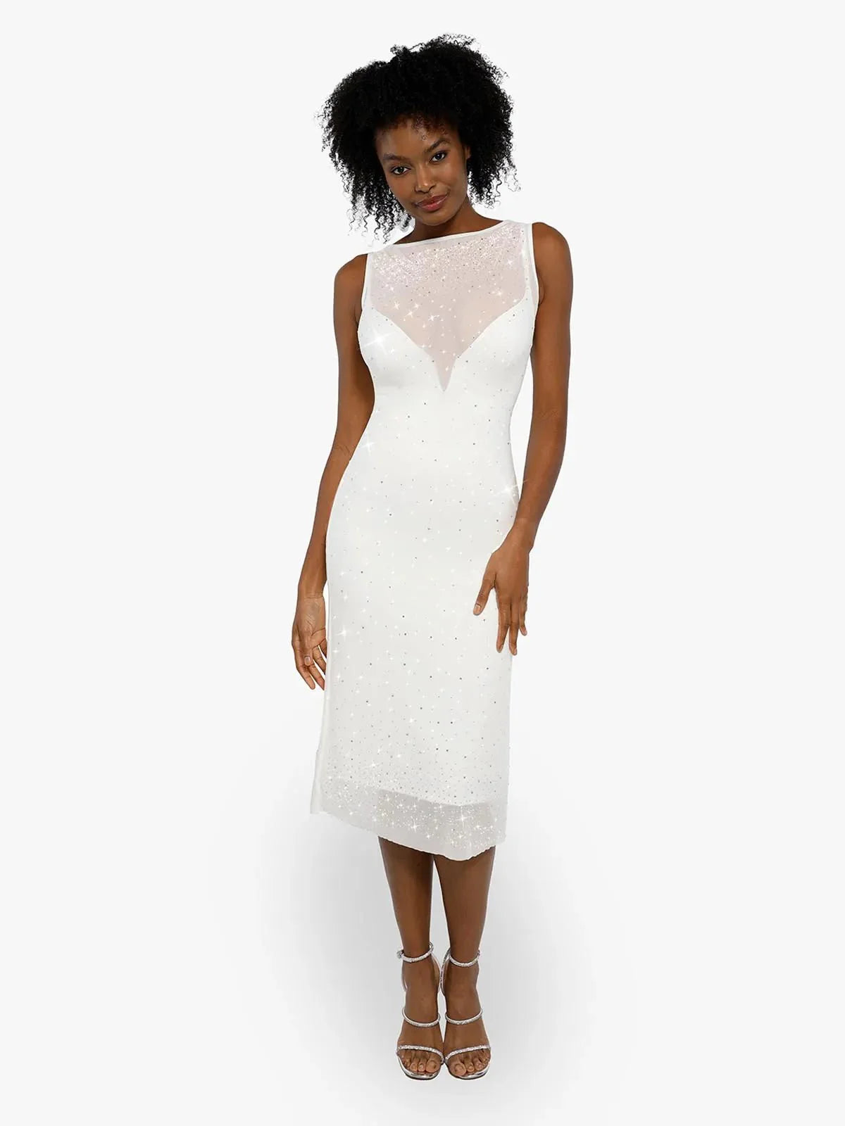 CYRA – Crystal Mesh Shaping Dress - LivingCurves Diamonds Bodycon Party Cocktail Evening Gown Wit / S