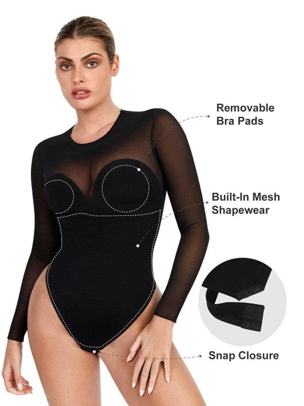 ELVIA – Lace Bodysuit met Lange Mouwen