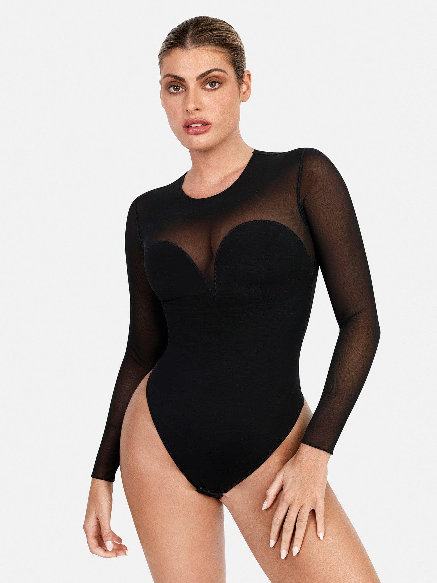 LAYLA – Mesh Bodysuit met Lange Mouwen - LivingCurves Sexy Tops Body Shaper Winter Zwart / S