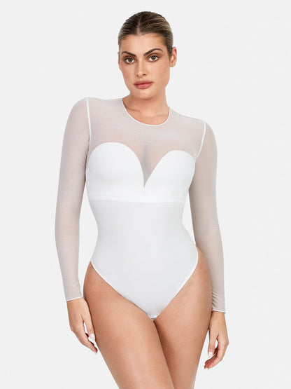 LAYLA – Mesh Bodysuit met Lange Mouwen - LivingCurves Sexy Tops Body Shaper Winter Wit / S