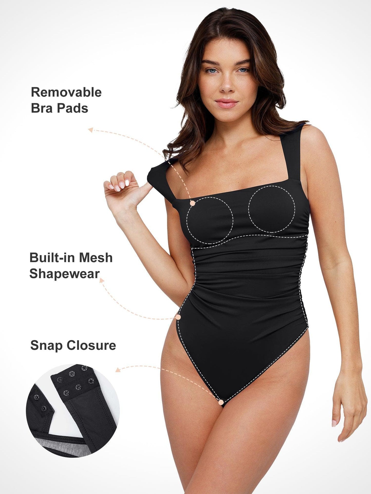 FLO – Bluetag Ruched Bodysuit met Vierkante Hals - LivingCurves Cooling Tops Body Shaper Blauw / S