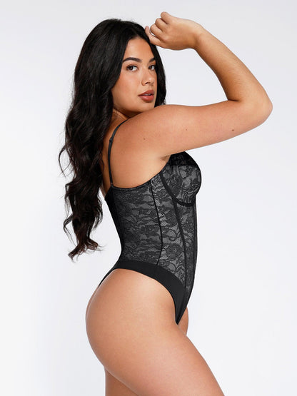 OPHELIA – Lace Bodysuit met Cutout - LivingCurves Tops Body Shaper Wit / XS