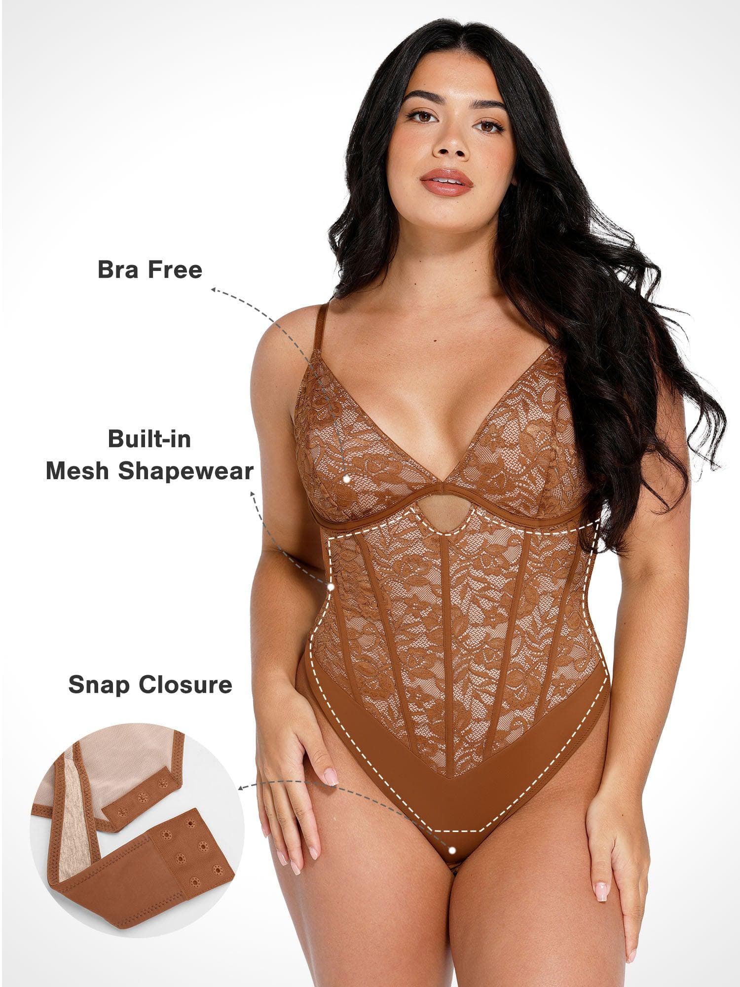 OPHELIA – Lace Bodysuit met Cutout - LivingCurves Tops Body Shaper Wit / XS