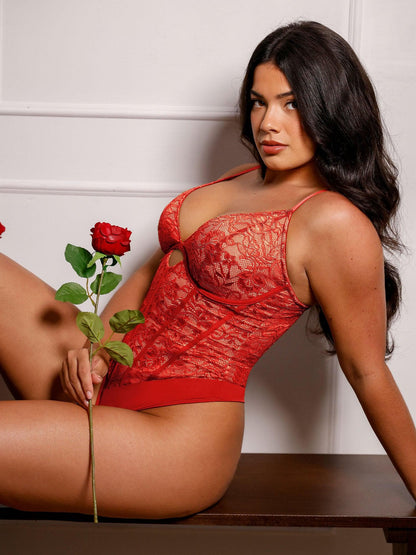 OPHELIA – Lace Bodysuit met Cutout - LivingCurves Tops Body Shaper Wit / XS