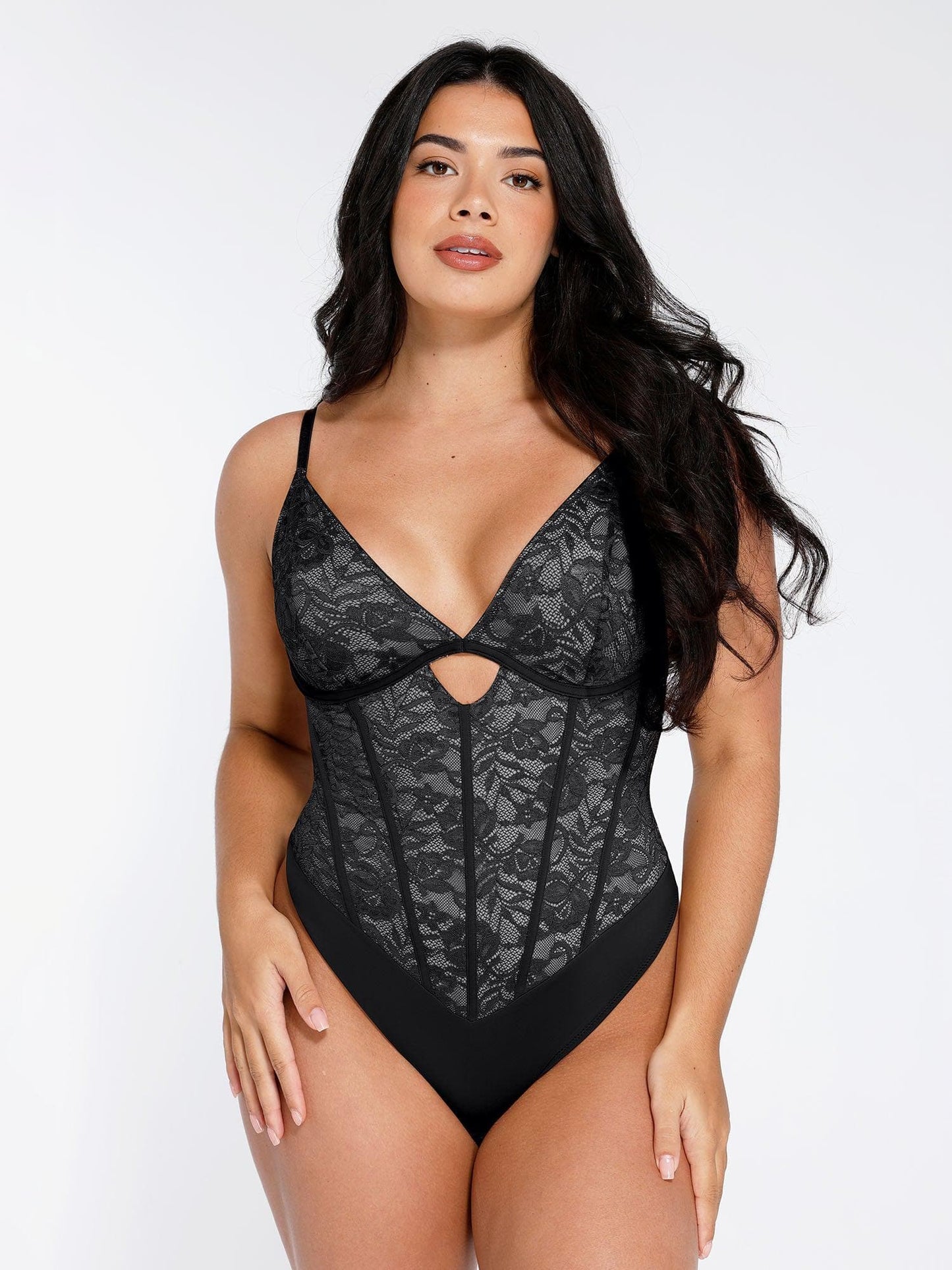 OPHELIA – Lace Bodysuit met Cutout - LivingCurves Tops Body Shaper Zwart / XS