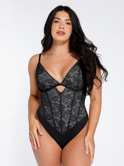 OPHELIA – Lace Bodysuit met Cutout - LivingCurves Tops Body Shaper Zwart / XS