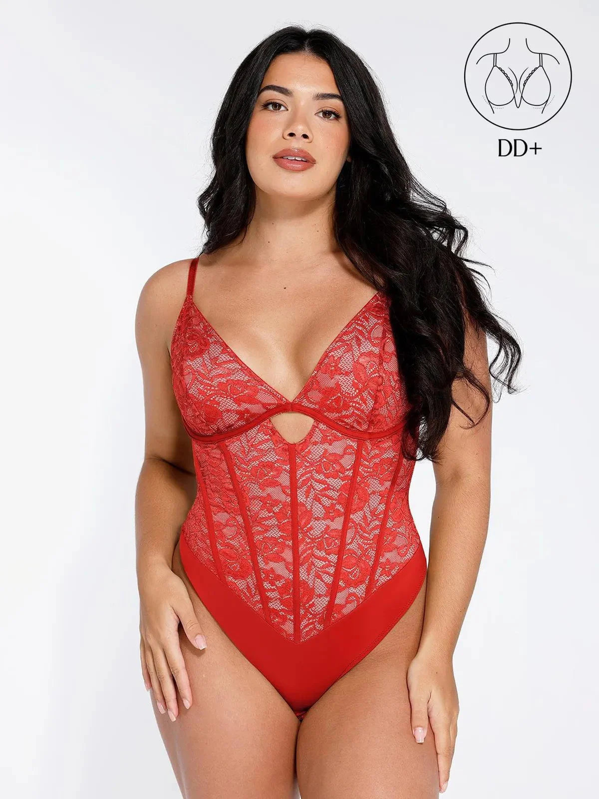 OPHELIA – Lace Bodysuit met Cutout - LivingCurves Tops Body Shaper Rood / XS