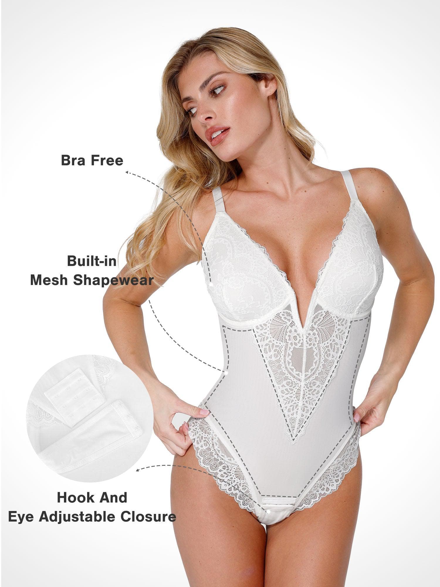 ISLA – Lace Full Bust Bodysuit met Plunging V - LivingCurves Tops Body Shaper Roze / XS