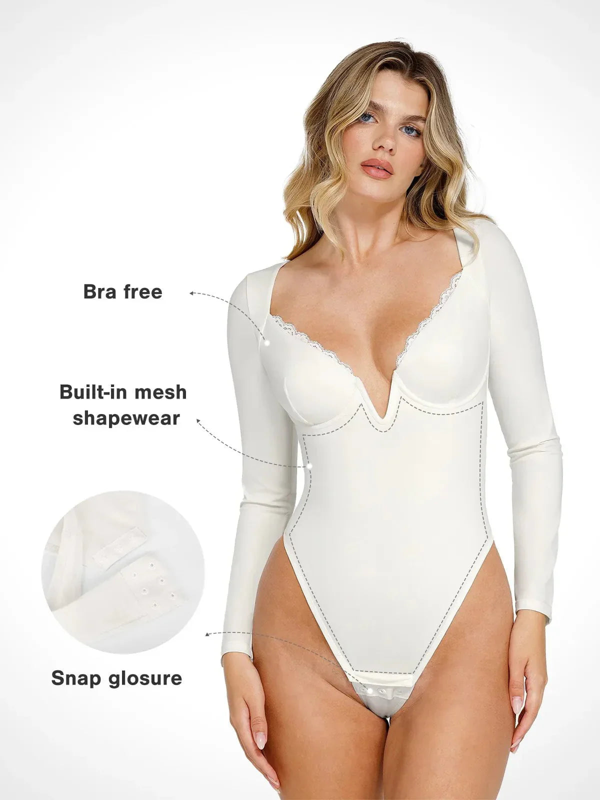 ELINE – Long Sleeve Lace V-Neck Bodysuit - LivingCurves Tops Body Shaper Sculpting Winter Rood / XS