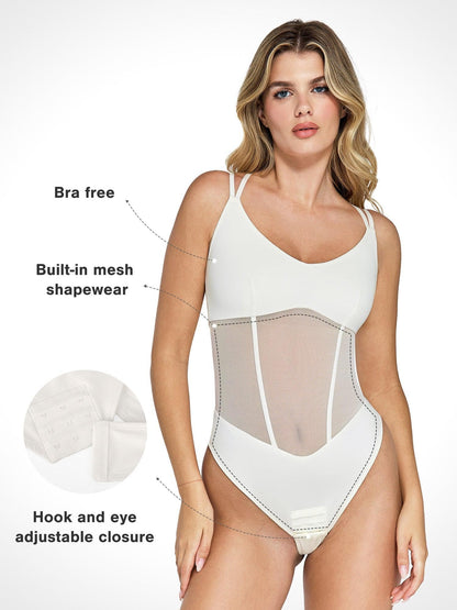 ELIN – Mesh Bodysuit met Crisscross Back - LivingCurves Sexy Tops Body Shaper Tank Wit / S