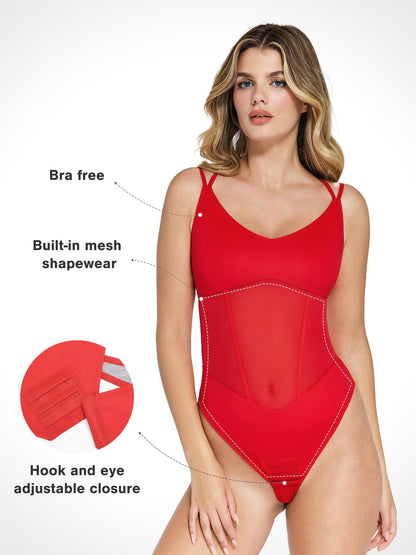 ELIN – Mesh Bodysuit met Crisscross Back - LivingCurves Sexy Tops Body Shaper Tank Wit / S