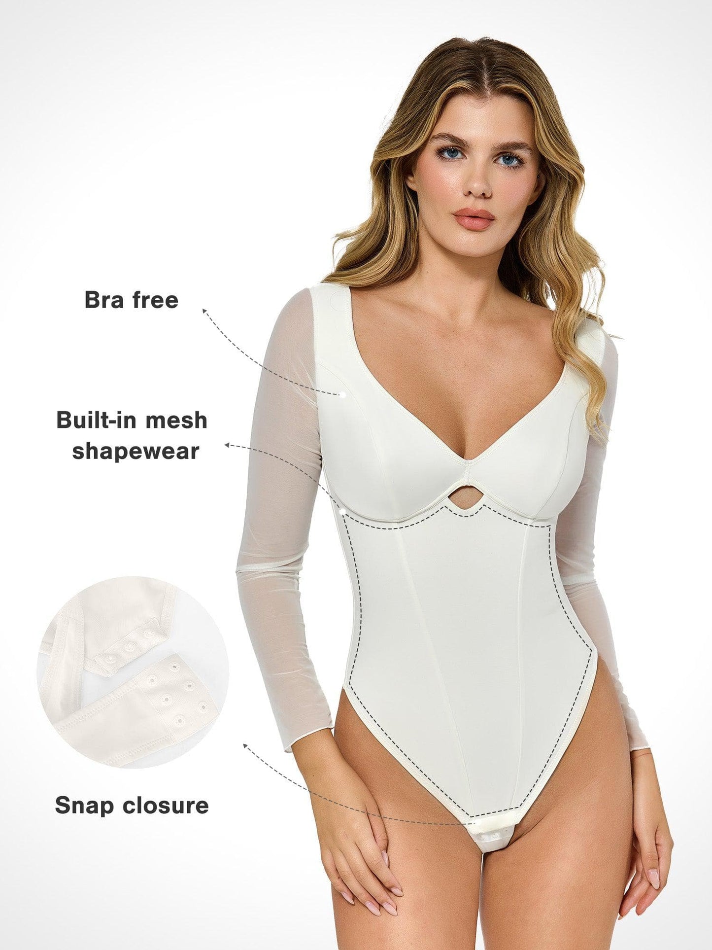 ELARA – Mesh Sleeve Bodysuit met Sweetheart Cutout - LivingCurves Tops Body Shaper Long Sleeve Rood / XS