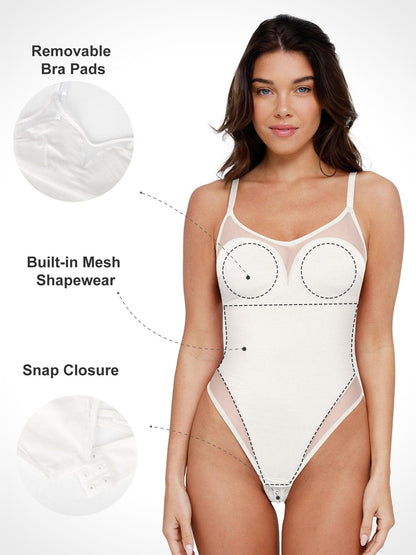ZOE – Illusion Mesh Shaping String Body - LivingCurves Sexy Tops Body Shapers Mesh Rood / S