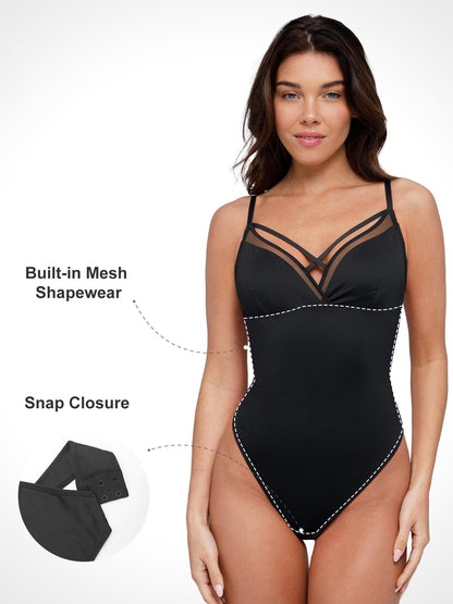 ZOE – Illusion Mesh Shaping String Body - LivingCurves Sexy Tops Body Shapers Mesh Rood / S