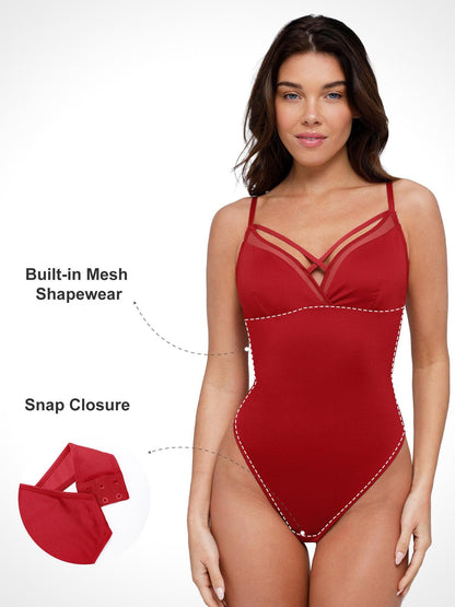 ZOE – Illusion Mesh Shaping String Body - LivingCurves Sexy Tops Body Shapers Mesh Rood / S