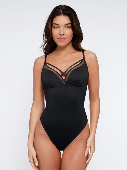 ZOE – Illusion Mesh Shaping String Body - LivingCurves Sexy Tops Body Shapers Mesh Rood / S