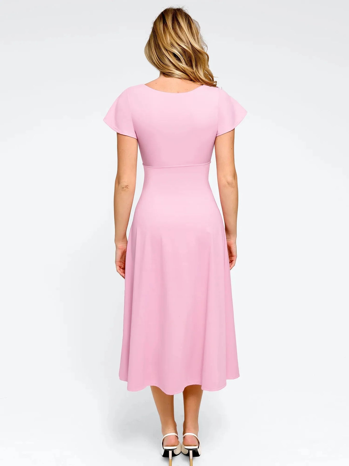 ELA – Sculpting Flutter Sleeve Midi Dress