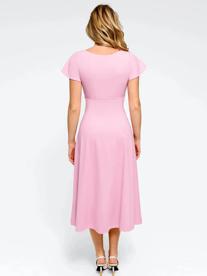 ELA – Sculpting Flutter Sleeve Midi Dress