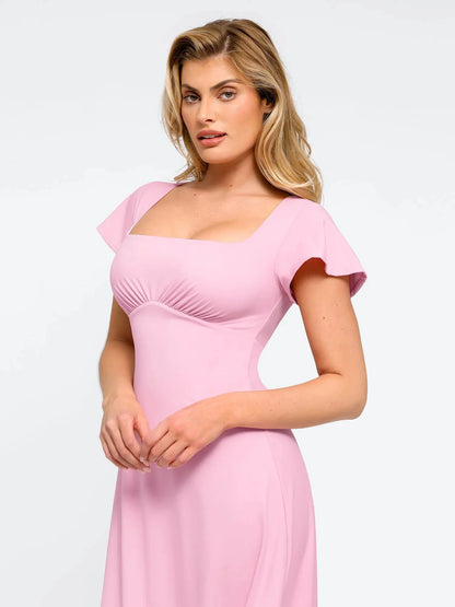 ELA – Sculpting Flutter Sleeve Midi Dress