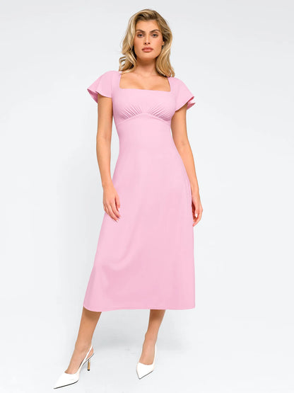 ELA – Sculpting Flutter Sleeve Midi Dress