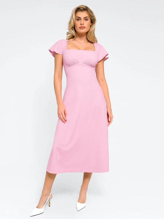 ELA – Sculpting Flutter Sleeve Midi Dress