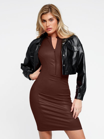 RAYNA – Faux Leather Zip Dress