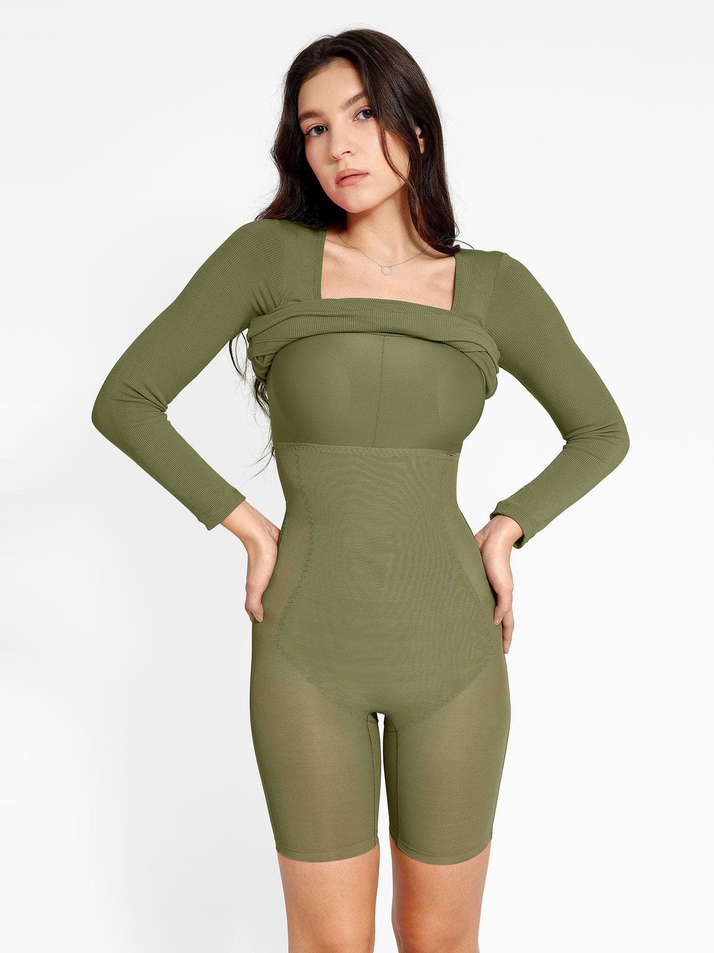 LOREN – Shaping Square Neck Midi Dress