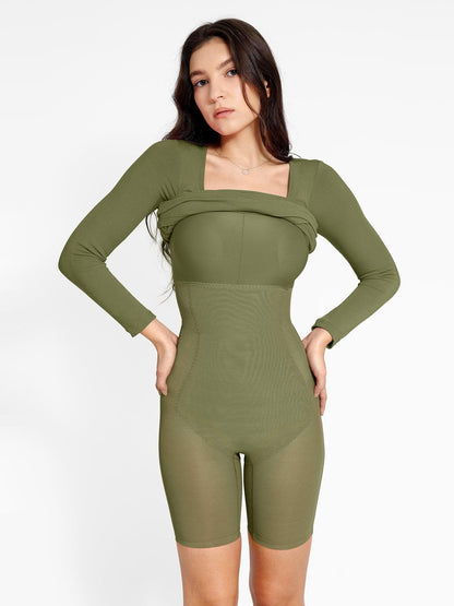 LOREN – Shaping Square Neck Midi Dress