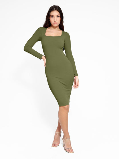 LOREN – Shaping Square Neck Midi Dress