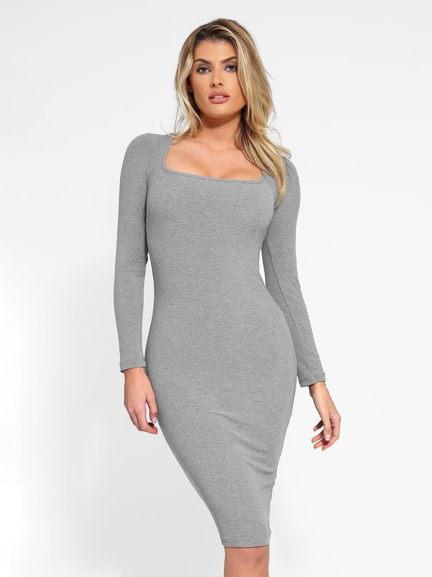LOREN – Shaping Square Neck Midi Dress