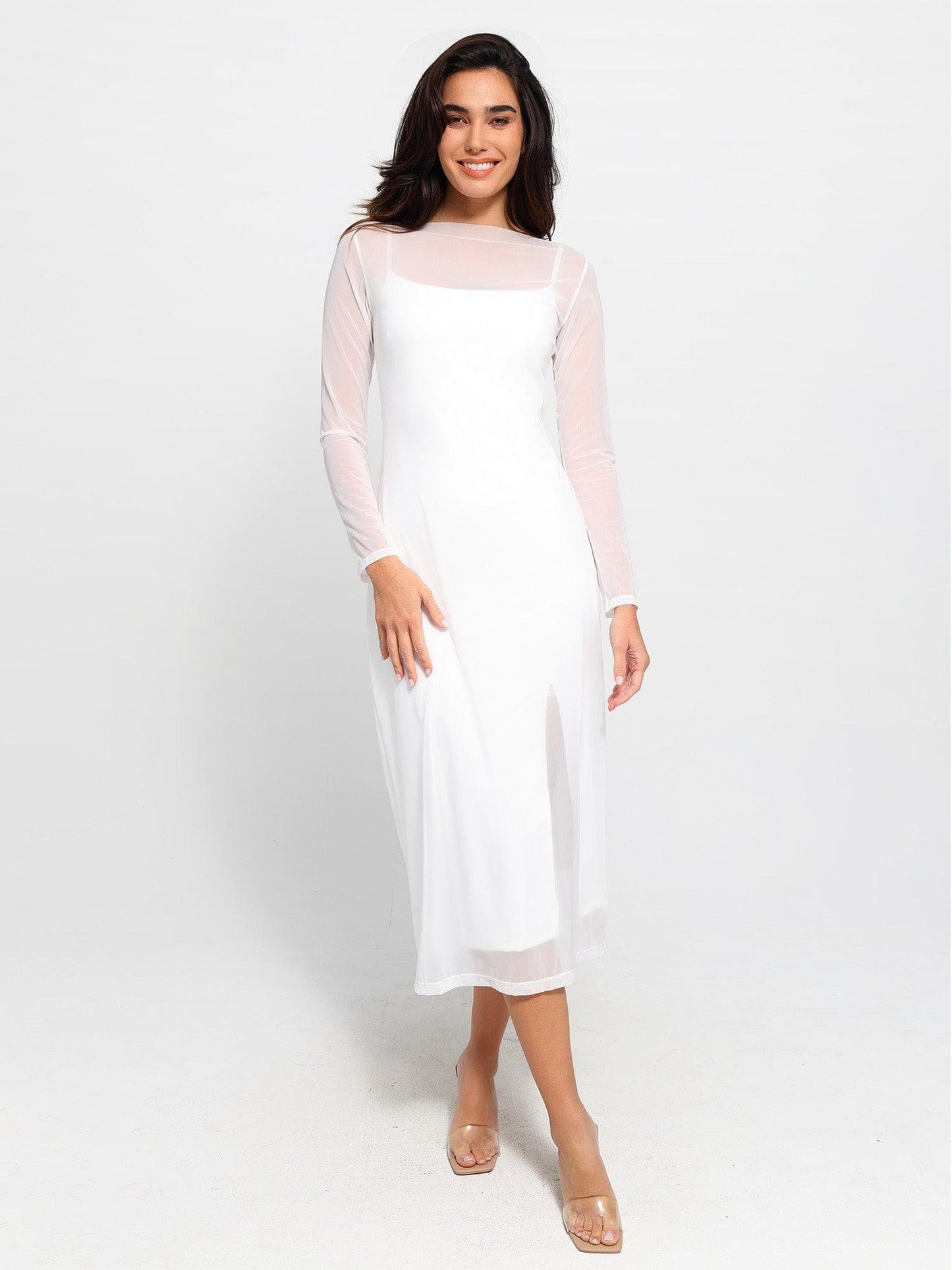 NOIR – Slimming Midi Jurk met Mesh Overlay