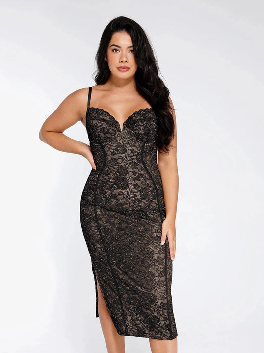 MAYA – Lace Corset Midi Dress