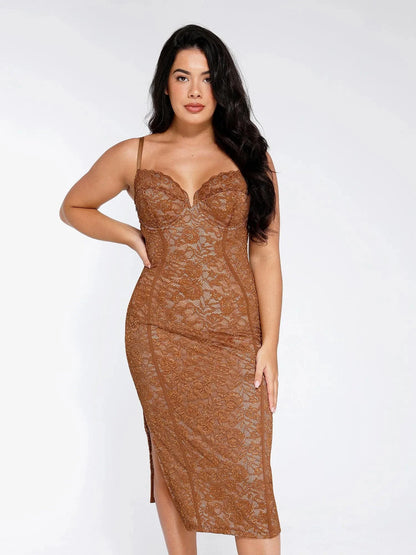 MAYA – Lace Corset Midi Dress