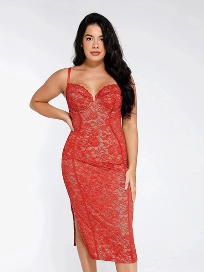 MAYA – Lace Corset Midi Dress