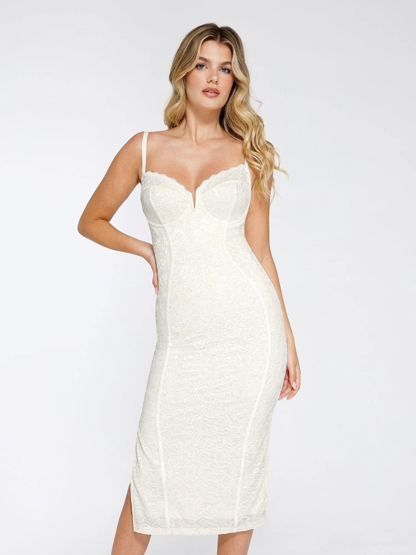 MAYA – Lace Corset Midi Dress