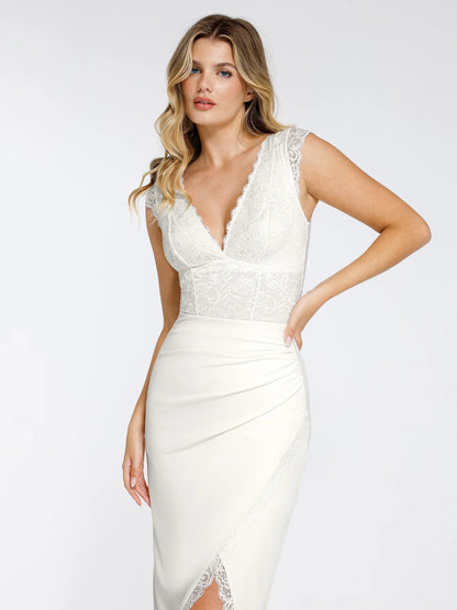 LIVIA – V-NECK LACE BODYSUIT - LivingCurves Sexy Tops Body Shaper Blauw / XS