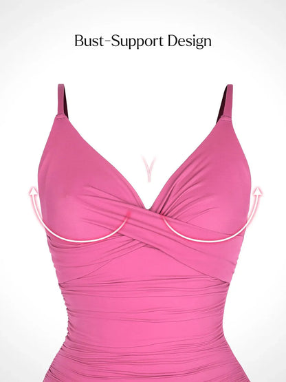 LANA – Shaping Badpak met Cross-Front - LivingCurves Tummy Control Slimming Swimwear Roze / XS