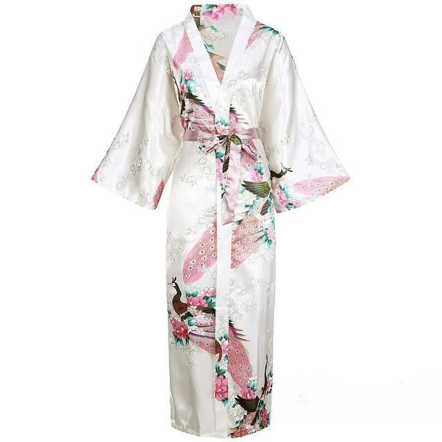 Lange Satijnen Kimono met Pockets – Luxe Enkel-Lange Robe