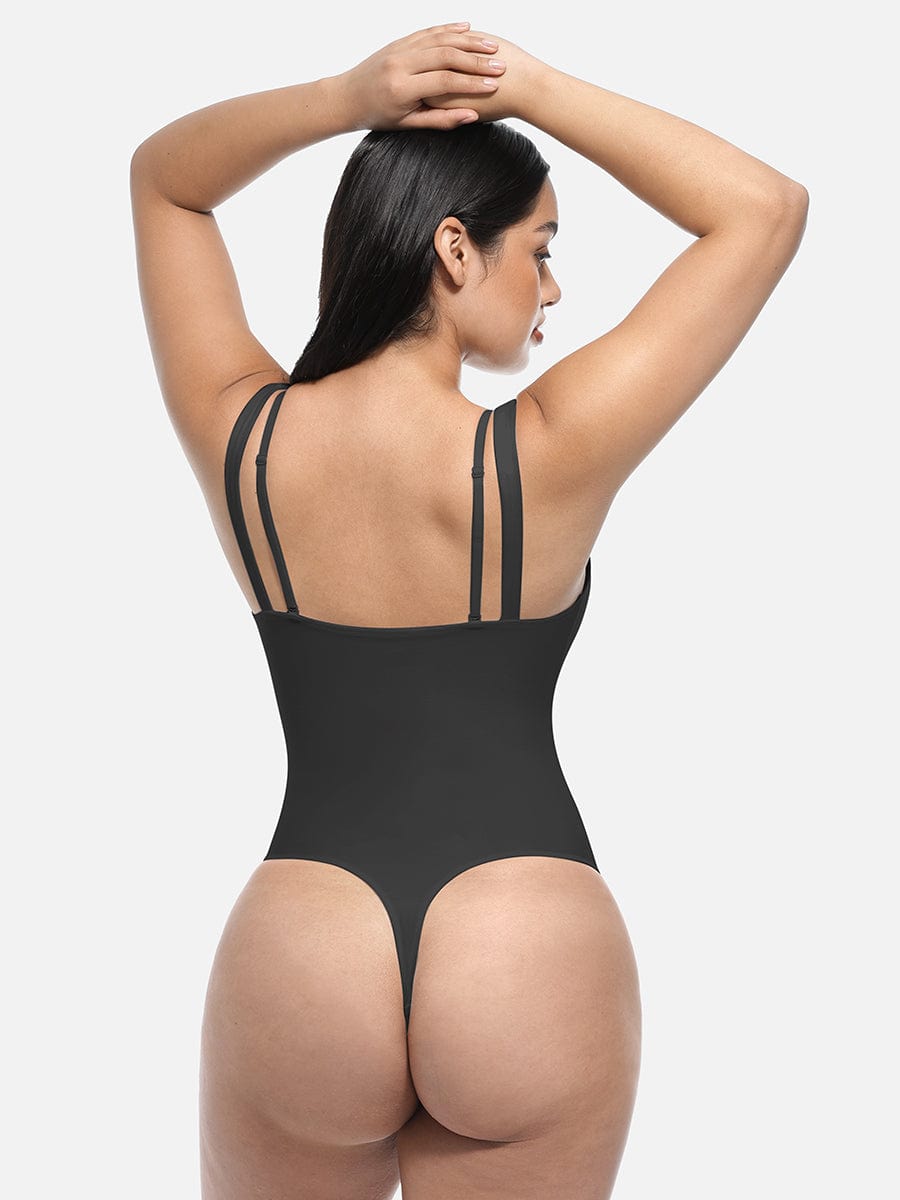 CLARI – Kant V-Hals Shapewear String Body - LivingCurves Seamless Shaper Zwart / S