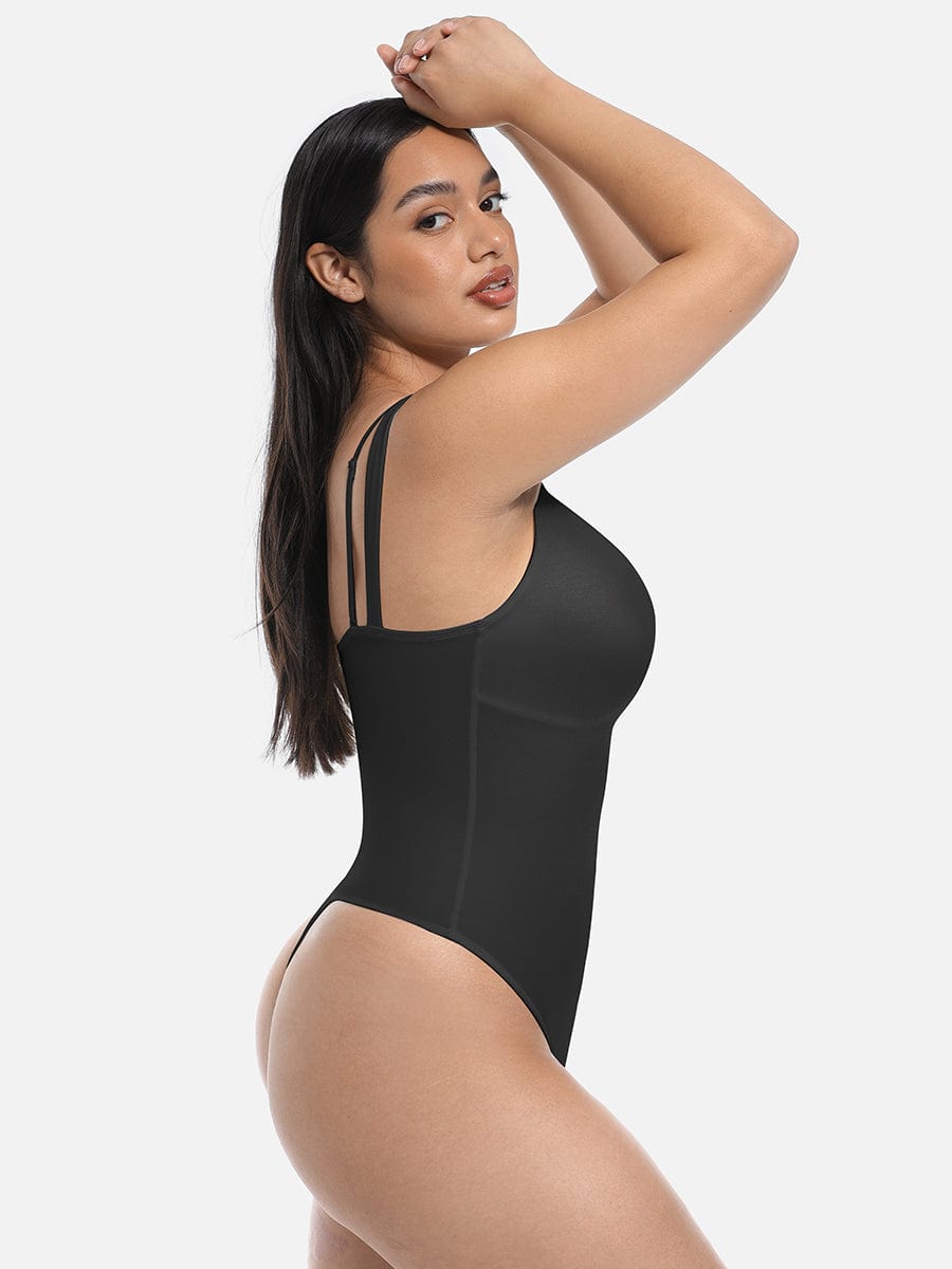 CLARI – Kant V-Hals Shapewear String Body - LivingCurves Seamless Shaper Zwart / S