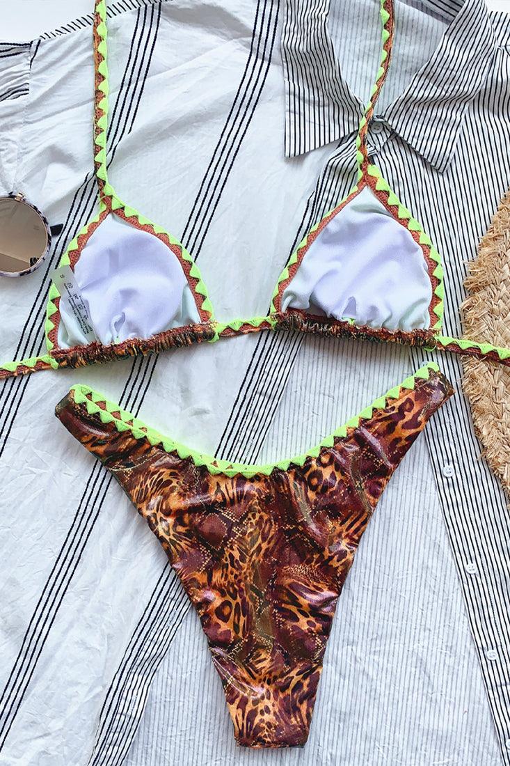Leopard Print Bikini met Lime Details