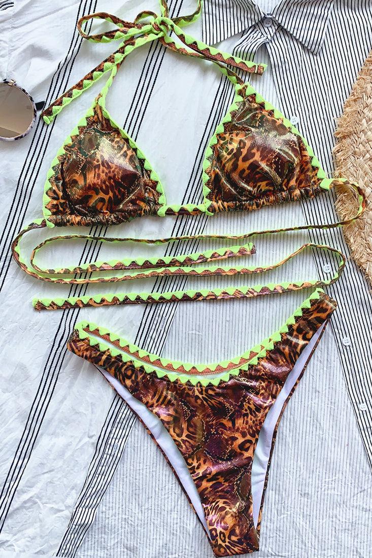 Leopard Print Bikini met Lime Details