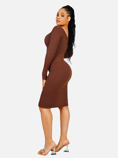 THEA – Shaping V-hals Jurk met Lange Mouwen