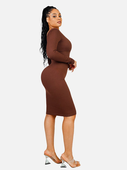 THEA – Shaping V-hals Jurk met Lange Mouwen