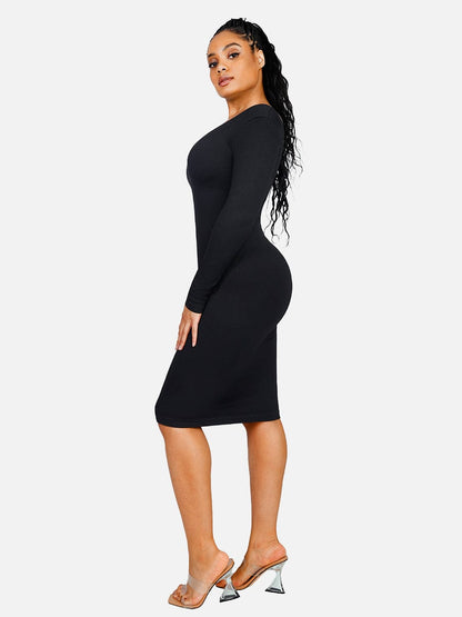 THEA – Shaping V-hals Jurk met Lange Mouwen
