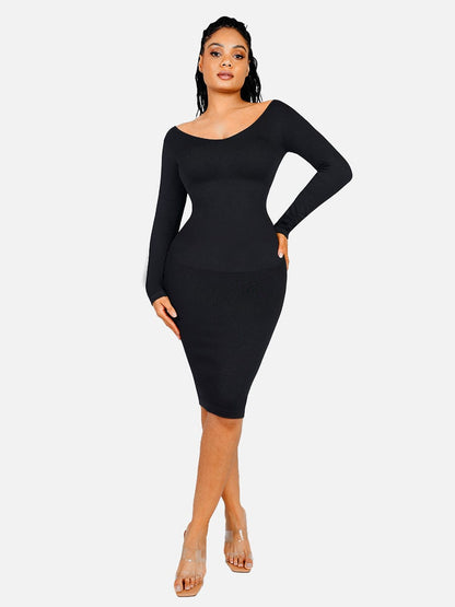 THEA – Shaping V-hals Jurk met Lange Mouwen
