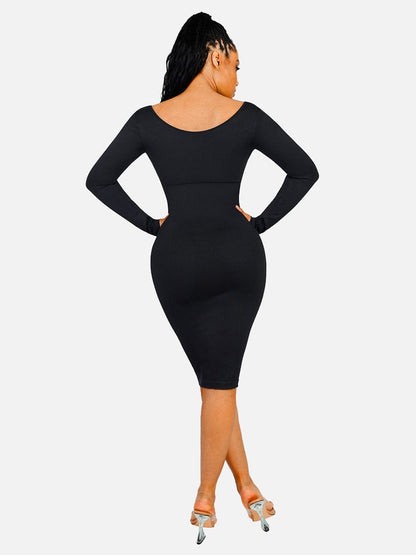 THEA – Shaping V-hals Jurk met Lange Mouwen
